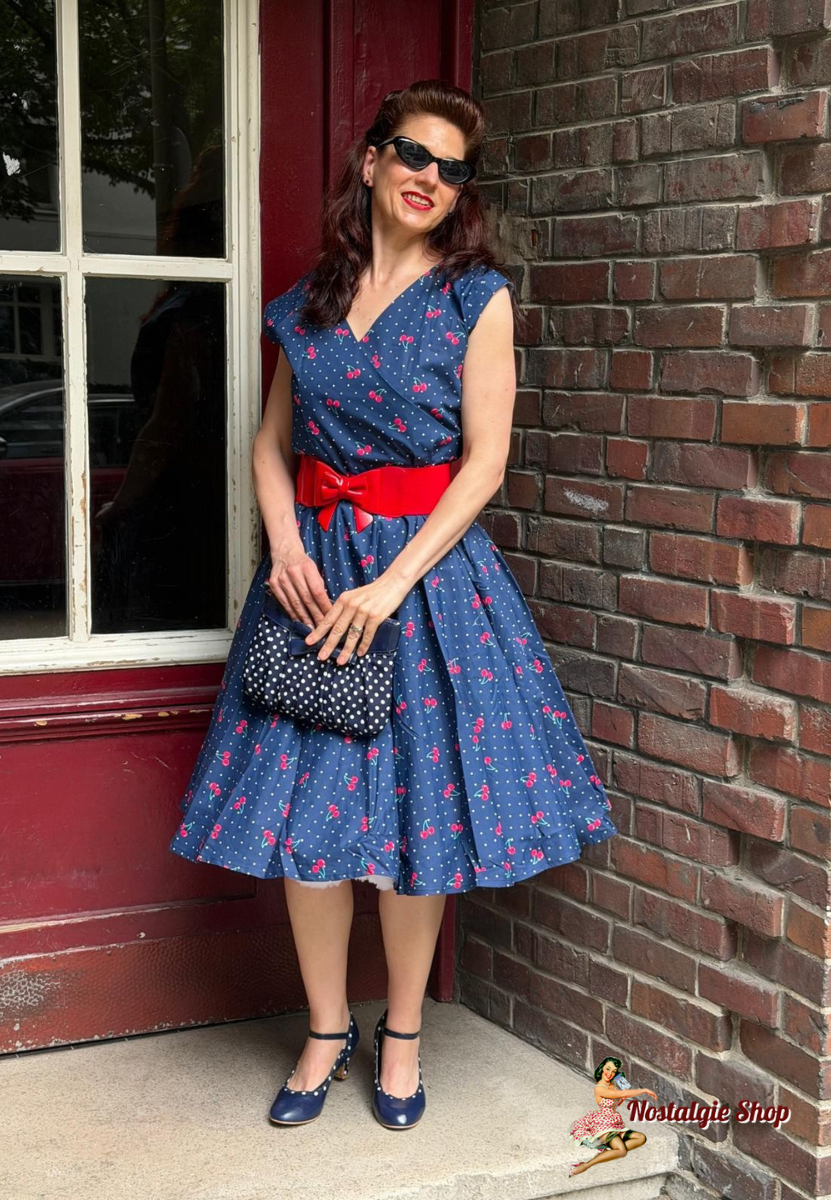 Tiki - Petticoat Kleid Blau mit Dots und Kirschen