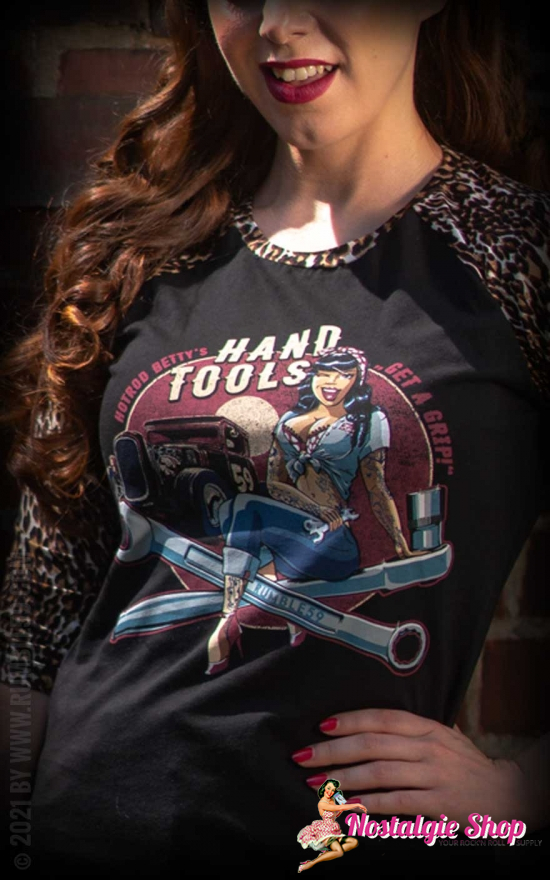 Rumble 59 Ladie´s Raglanshirt mit Leopatch - Hotrod Betty´s Handtools
