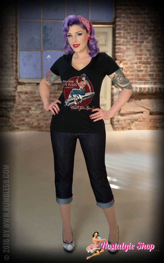 Rumble59 Damen T-Shirt Hotrod Betty's Spark Plugs