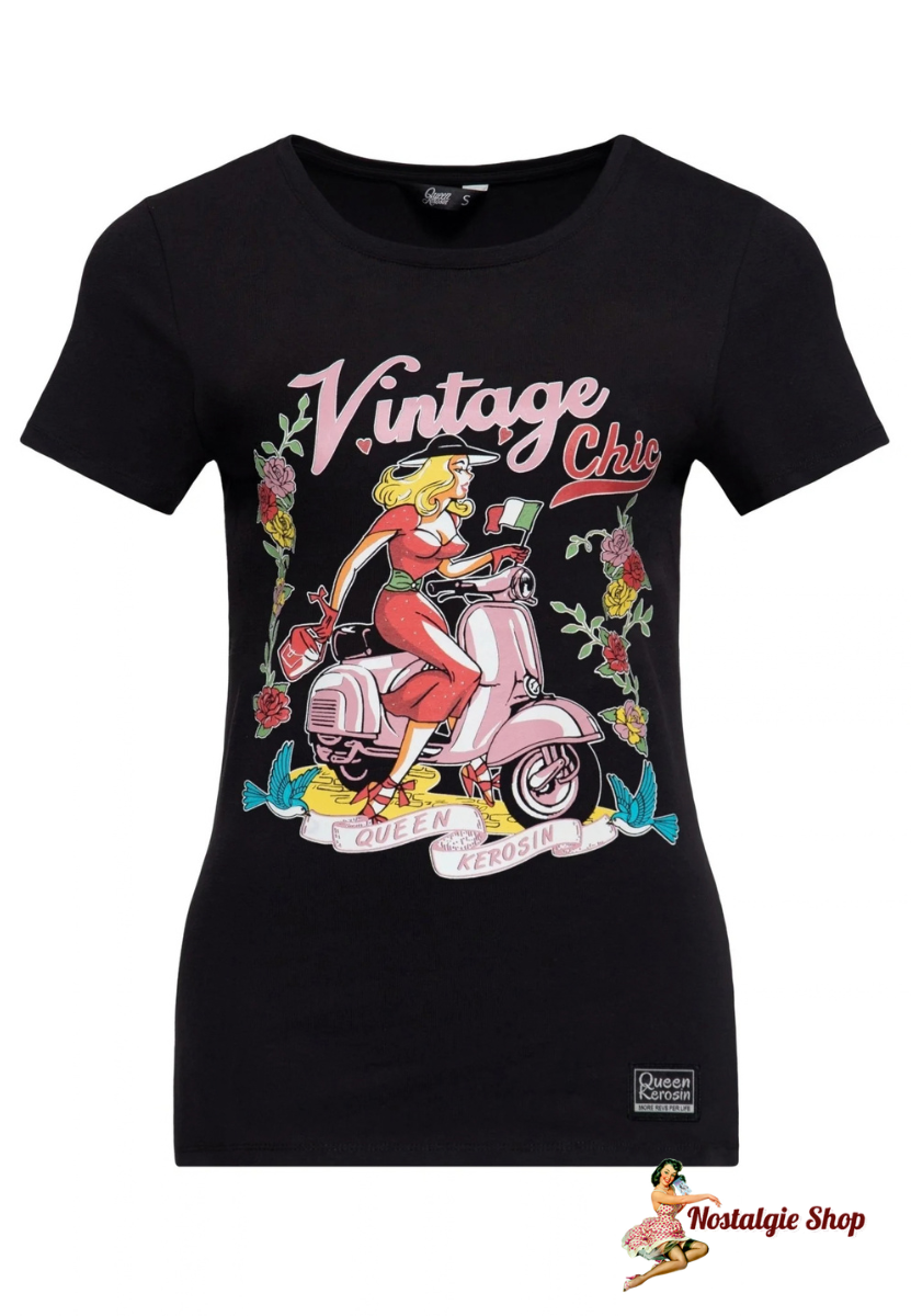 Queen Kerosin - T-Shirt 'Vintage Chic' in Schwarz