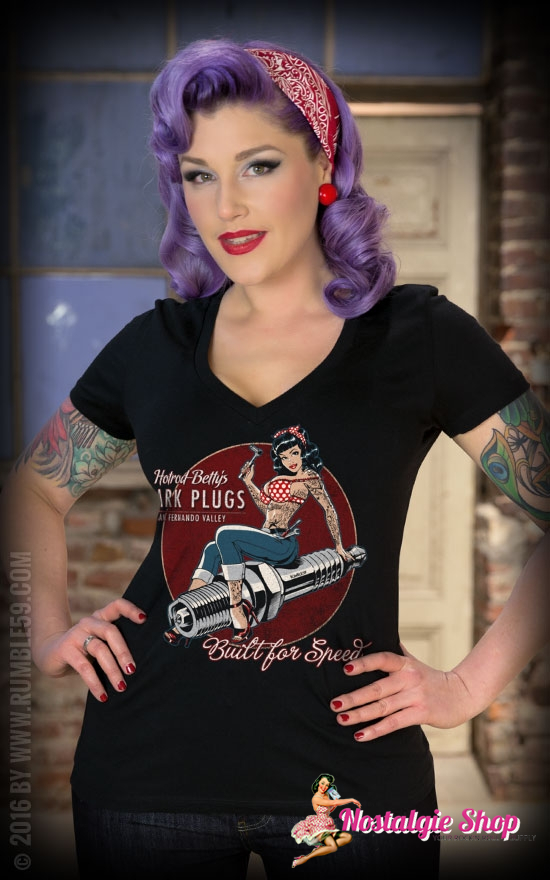 Rumble59 Damen T-Shirt Hotrod Betty's Spark Plugs