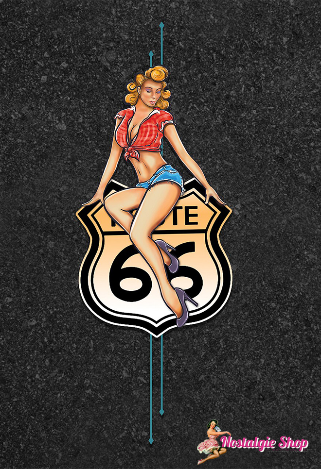 Steady Bowling Shirt Route 66 Pin-Up - grau,