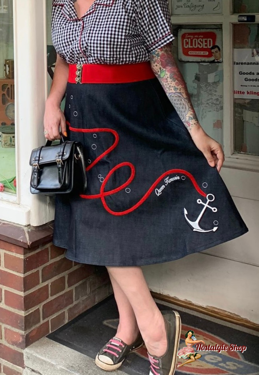 Queen Kerosin - Retro Swing Skirt Anker Stickerei