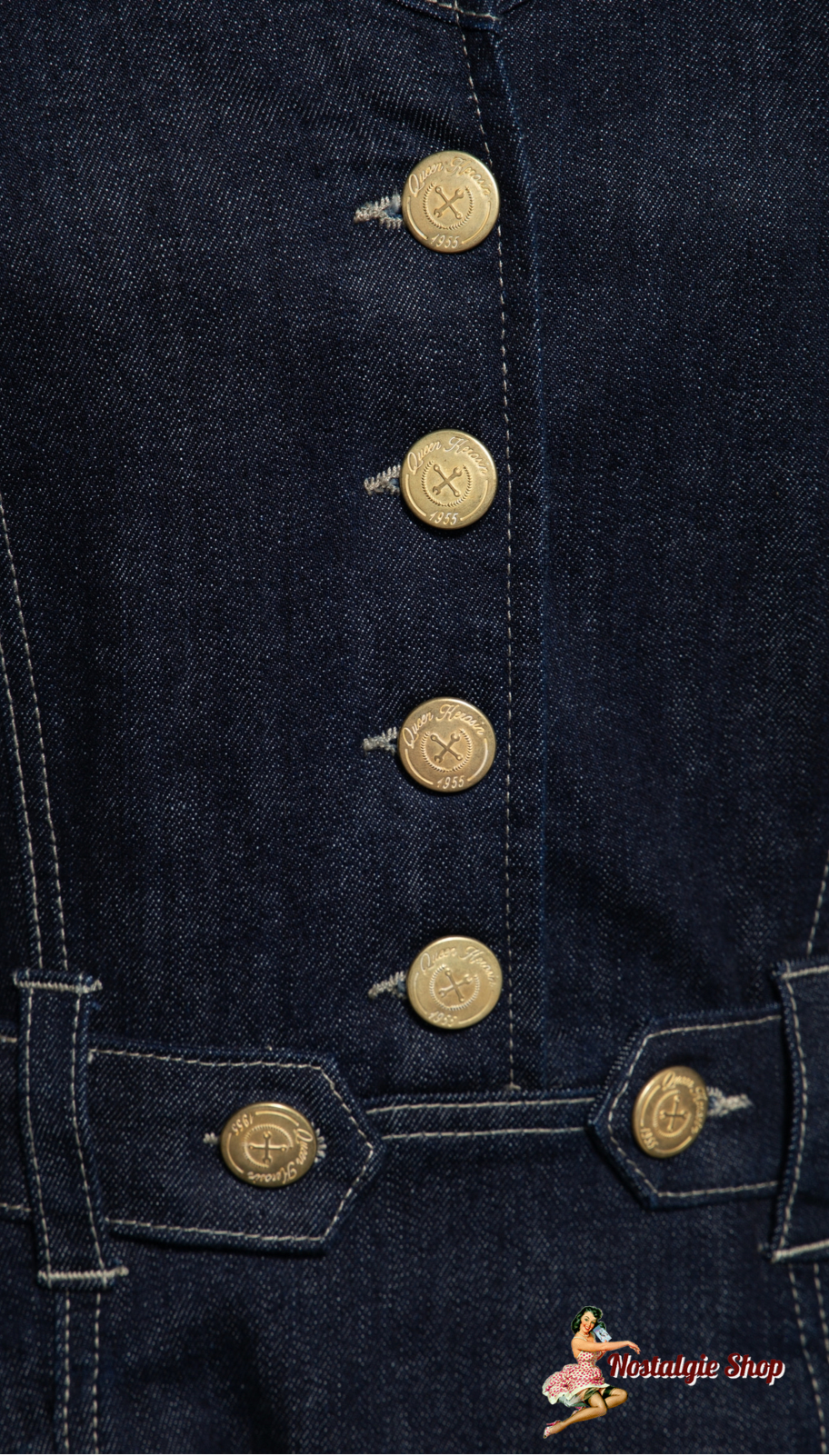 Queen Kerosin - Swingkleid blue Denim Kurzarm