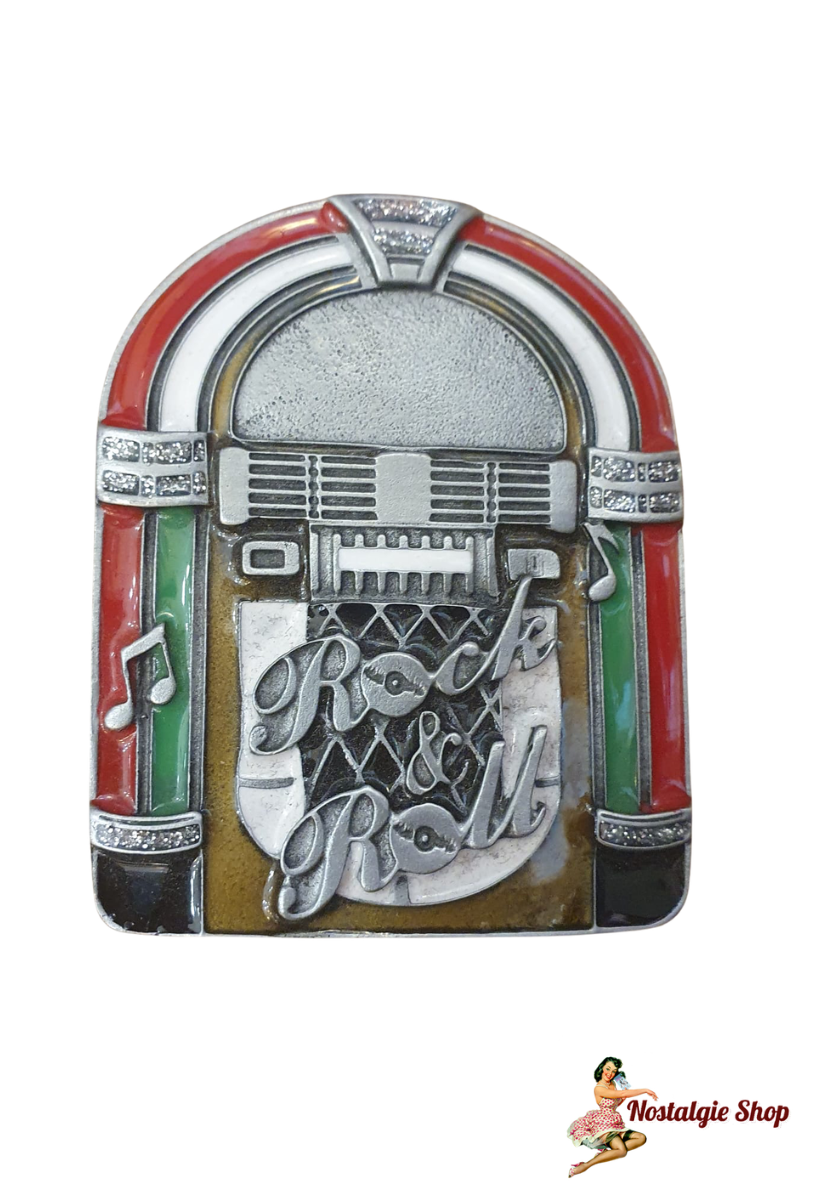 Vintage Jukebox Gürtelschnalle "Rock & Roll" – 50er Jahre Musikbox Motiv