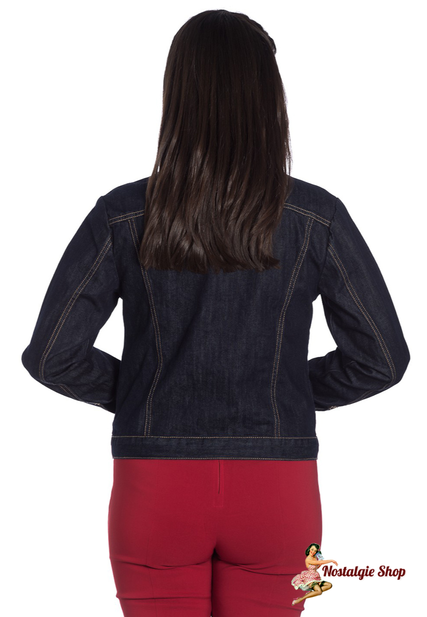 Hell Bunny - INDIANA Vintage DARK BLUE Denim JEANSJACKE