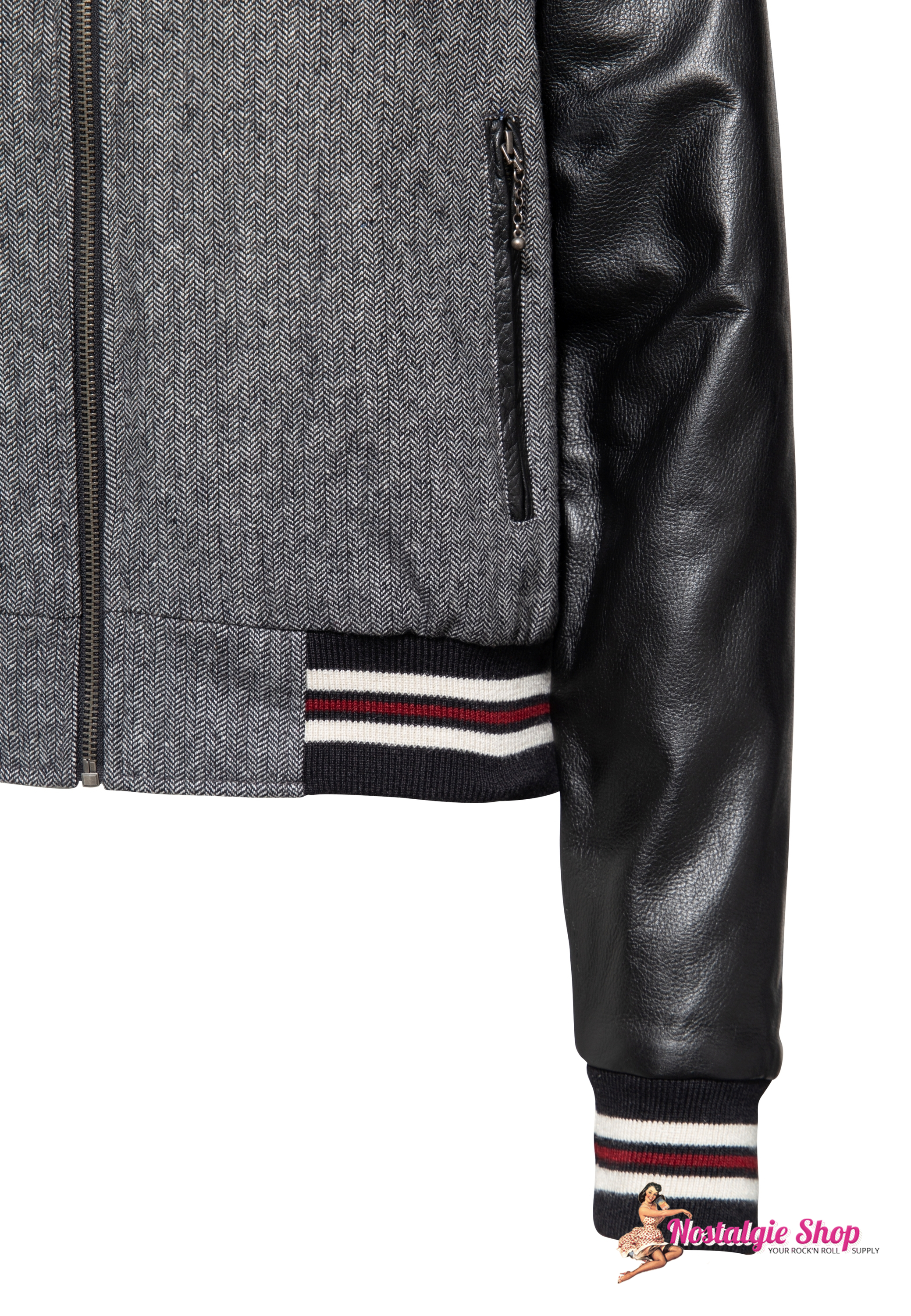 Queen kerosin Damen College Jacke ,Echt Leder, Fischgrat Webung
