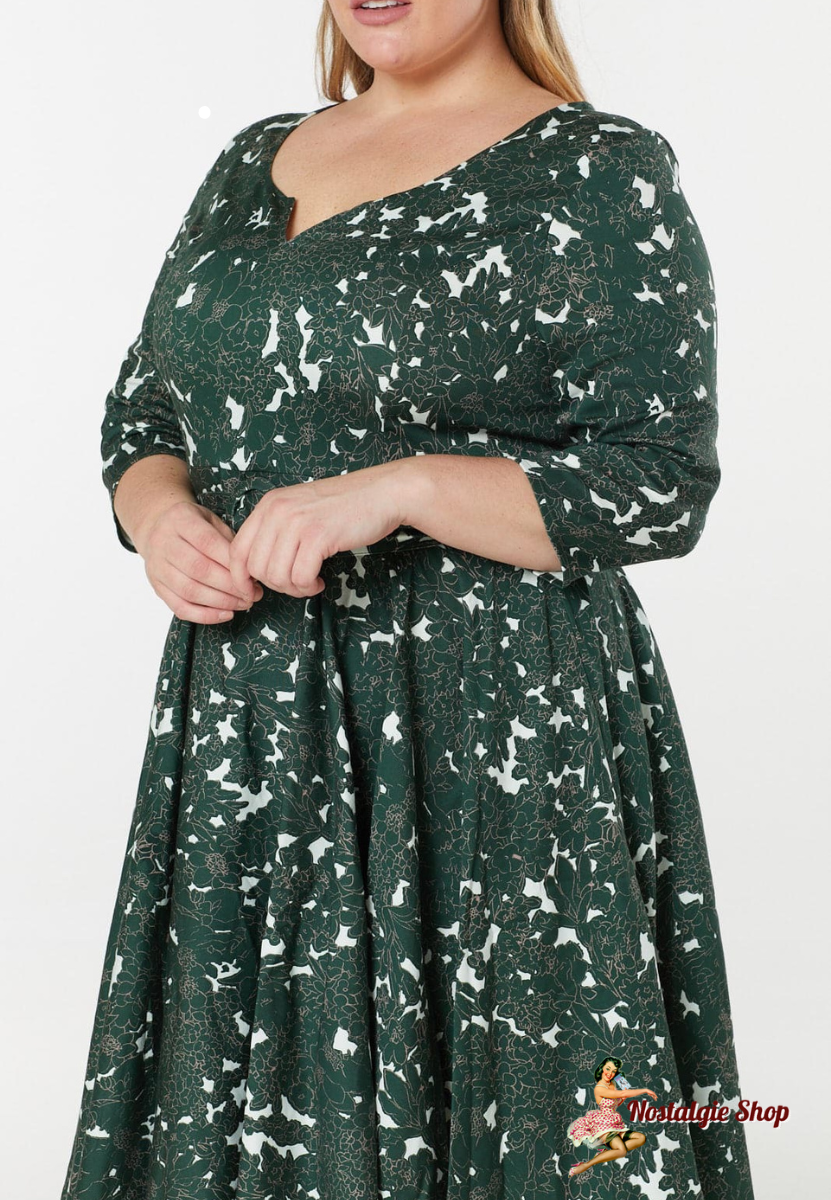 Timeless London - Tova Fit&Flare 3/4 Sleeves Midi Swing Dress in Cotton Sateen