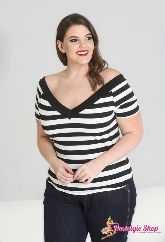 Hell Bunny Caitlin Top - schwarz/weiß gestreift