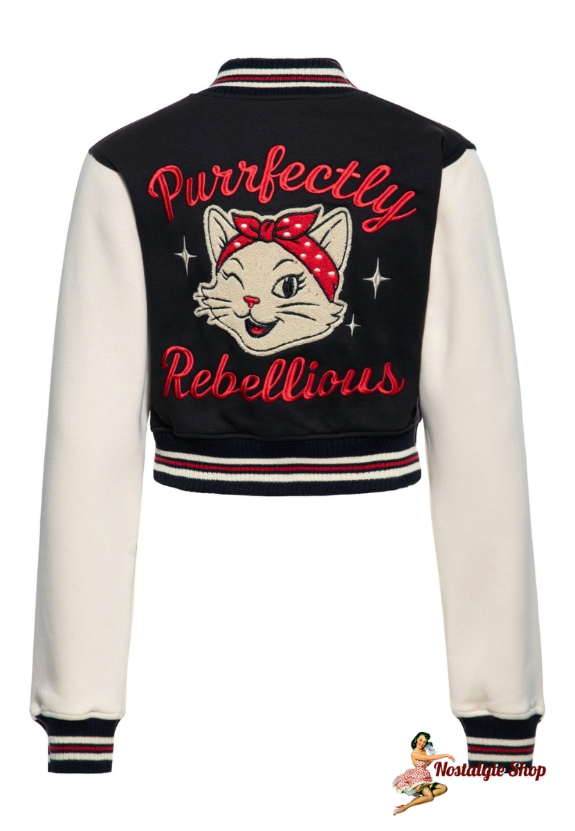 Queen Kerosin - Collegejacke 'Purrfectly Rebellious' in Schwarz