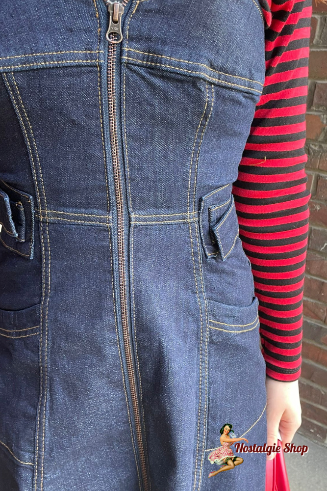 Queen Kerosin - Swingkleid dark blue Denim Trägertop