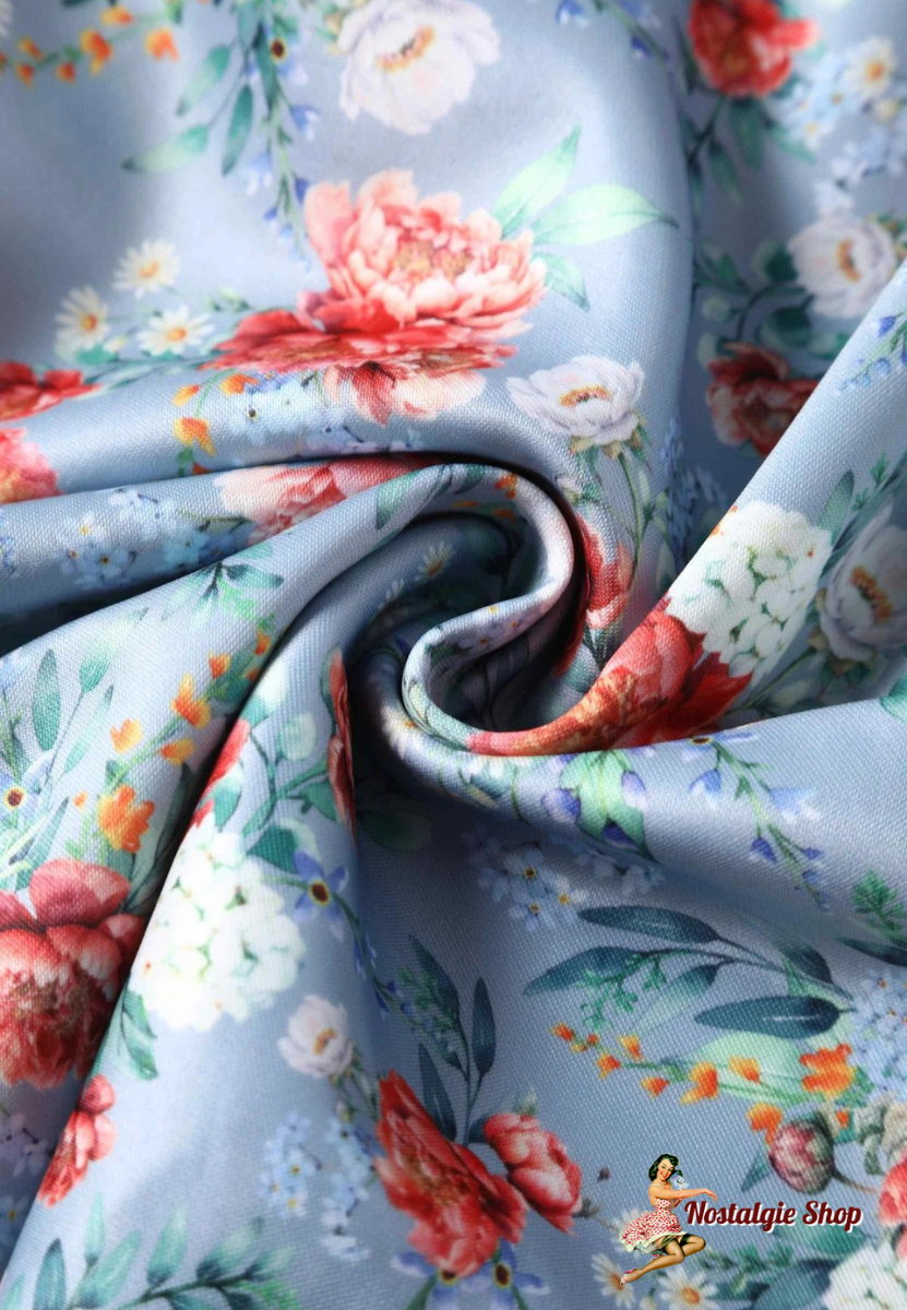 Dolly & Dotty - Darlene Blue Floral Off Shoulder Dress