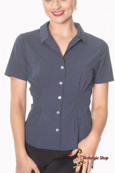 Banned - 50er Jahre Bluse - Lou Lou - Navy Weiß