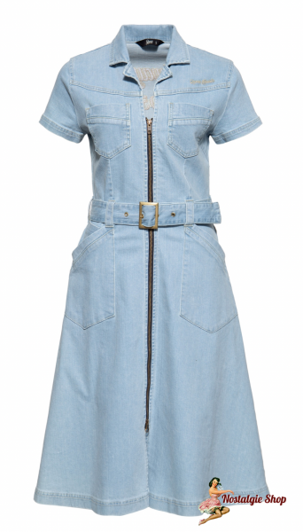 Queen Kerosin - Swingkleid light blue Denim Kurzarm