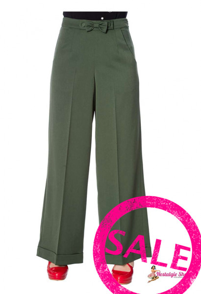 Banned 40s/ 50s pants "Hidden Away" - green with bow detail