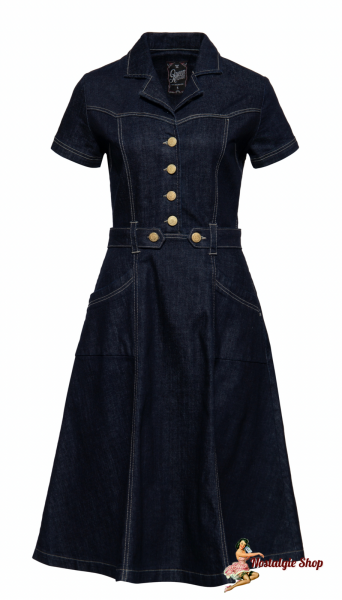 Queen Kerosin Swingkleid blue Denim Kurzarm