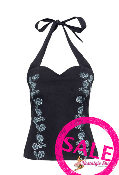 Queen Kerosin Vintage Neckholder Top Rosen Stickerei