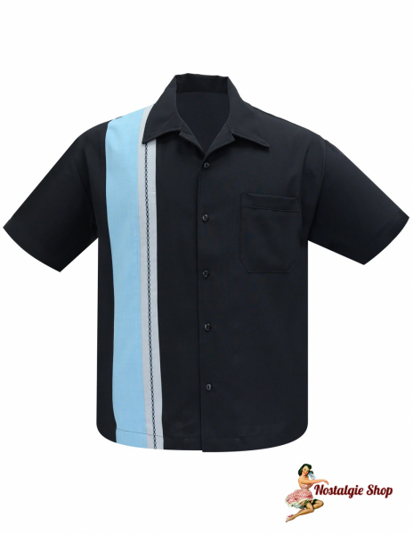 Steady - The Charles Bowling Shirt in Black/Aqua/Silver