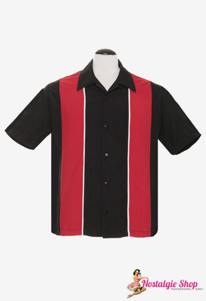 Steady Retro Bowling Shirt - Chrome Pleated schwarz/rot