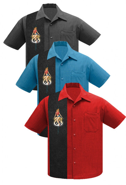 Steady Bowling Shirt Route 66 Pin-Up - grau, rot oder blau