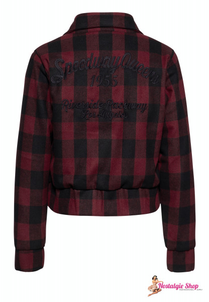 Queen Kerosin wool jacket &quot;Flannel&quot; in red black check with embroidery