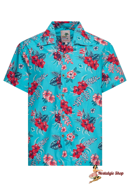 King Kerosin - HAWAIIHEMD 'HIBISCUS' IN BLAU