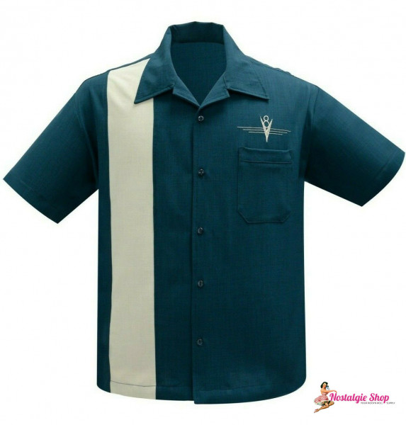 Steady Bowling Shirt - V8 petrol/grau