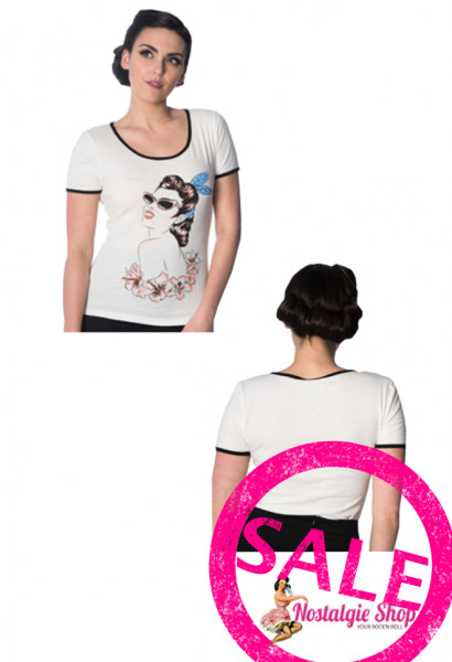 Dancing Days by Banned Damen T-Shirt &quot;1950s Pin Up with Sunglasses&quot;- offwhite