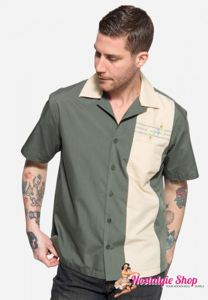 Retro Lounge Shirt by King Kerosin - olive/beige