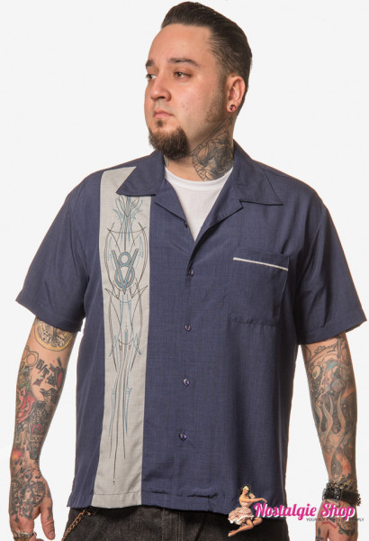 Steady Bowling Shirt - V8 Pinstripe blau