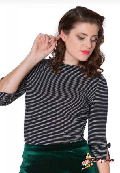 Banned - Retro Vintage Top - Simply Stripe Schwarz