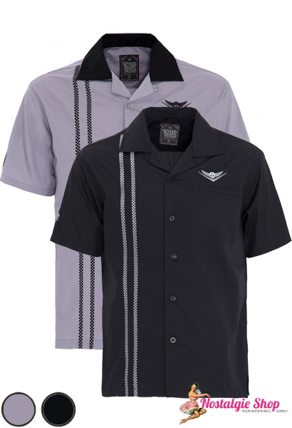 King Kerosin Bowling Shirt - V8 Skull grau oder schwarz