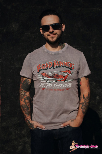 King Kerosin - Roll-Up T-Shirt Acid Wash &quot;Roadrunner&quot; - grau mit Print