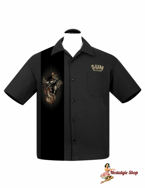 Steady - Sun Roosterbilly Panel Bowling Shirt in Black