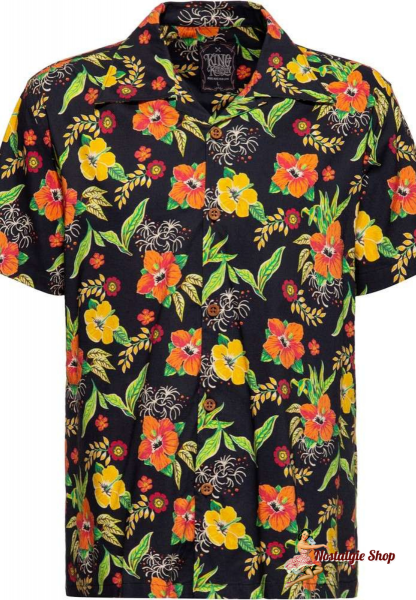 King Kerosin - Hawaii Hemd "Hibiscus BlacK"