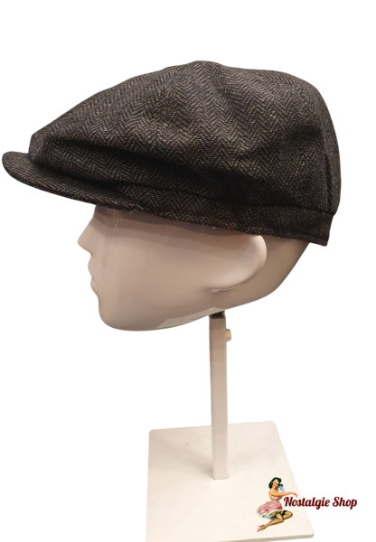 G&H - Fischgräten Flat Cap Grau mit verlängertem Rand
