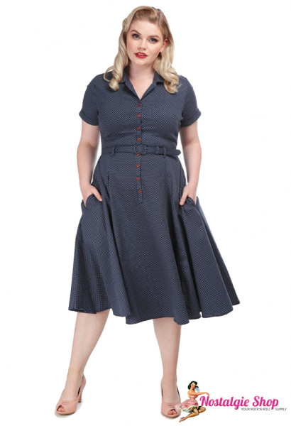 Collectif - Caterina Mini Polka Dot Swingkleid navy blau