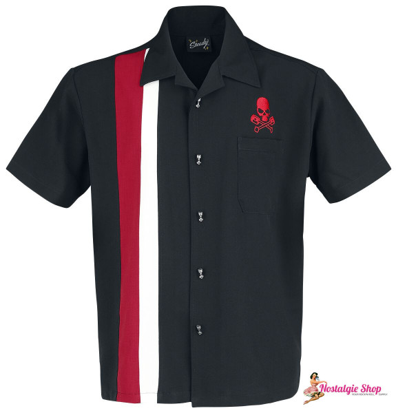 Steady Bowling Shirt - Skull Piston Racer black/white/red