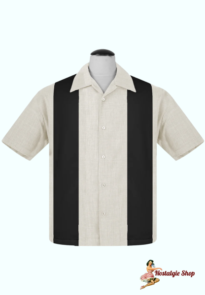 Steady Clothing - PopCheck Double Panel Bowling Shirt in Stone/Black