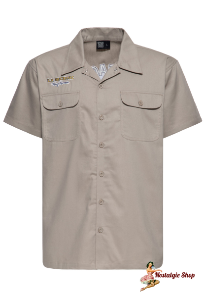King Kerosin - WORKWEAR HEMD 'LONG BEACH MECHANIC DUDE' IN KHAKI