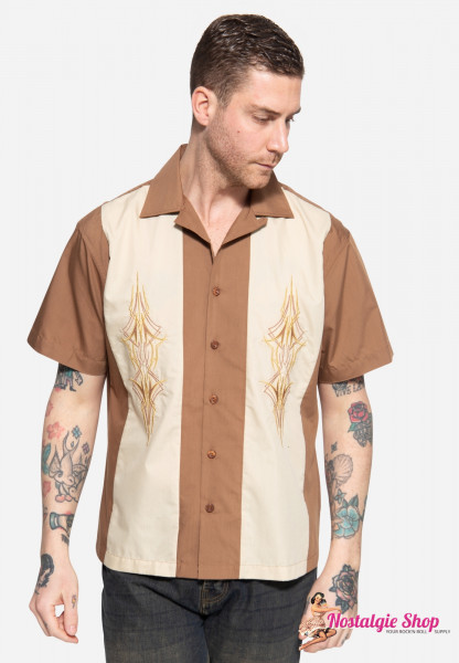 King Kerosin - Loungehemd "Pinstripes" - braun/ beige