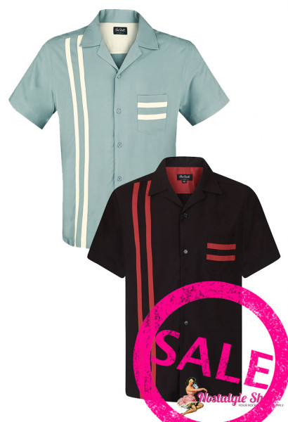 Chet Rock Bowling Shirt Lucky Stripe - schwarz/rot und dusty mint/creme