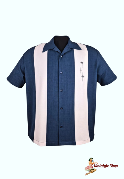 Steady Clothing - Three Star Panel Bowling Shirt in Denim