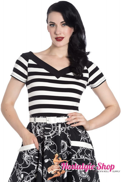 Hell Bunny Caitlin Top - black/white striped