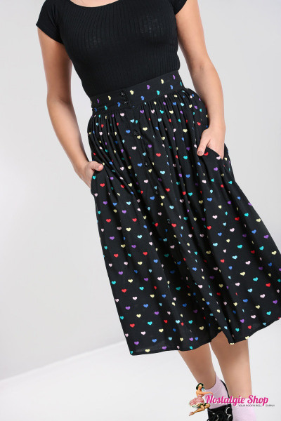 Hell Bunny 40s Highwaist Midi Skirt "True love" - heart pattern