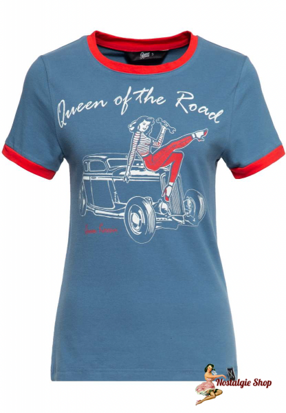 Queen Kerosin - VINTAGE CONTRAST T-SHIRT »QUEEN OF THE ROAD«