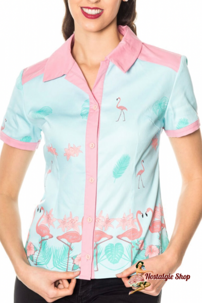 Banned - Dancing Days MY WAY Tropical FLAMINGO Vintage BLUSE Shirt Rockabilly Dancing Days MY WAY Tr