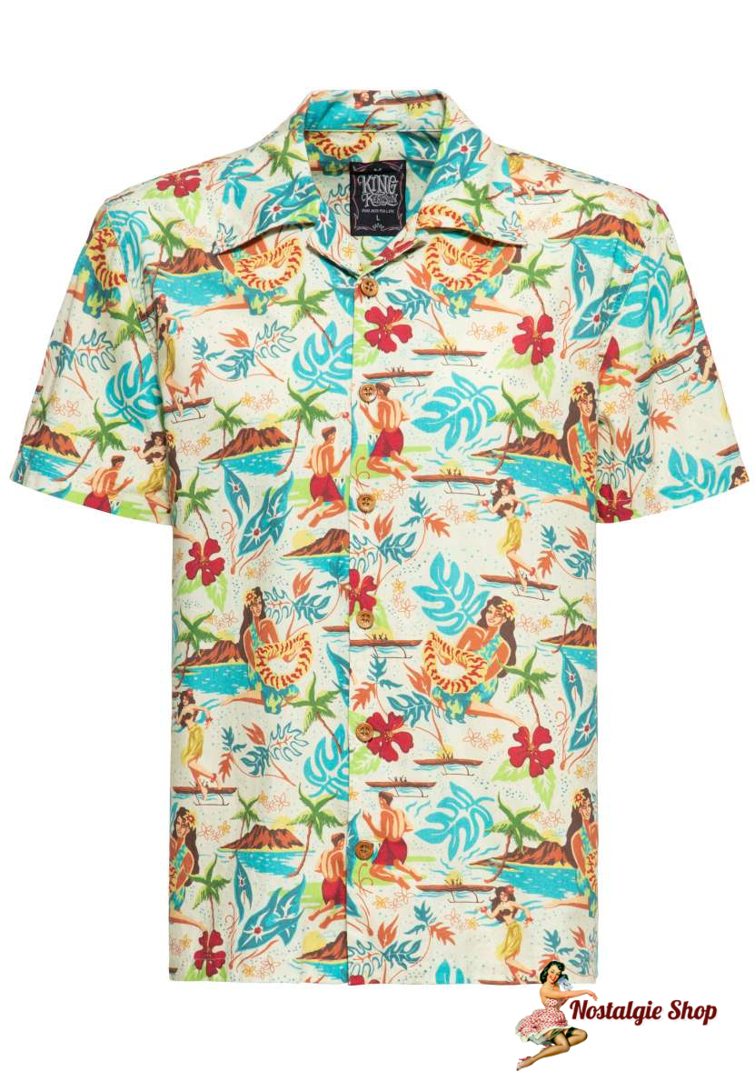 King Kerosin Maglia a maniche lunghe da uomo | Raglan | Tiki | Hawaiian