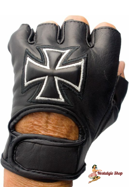 3D Biker Kreuz Lederhandschuhe fingerlos