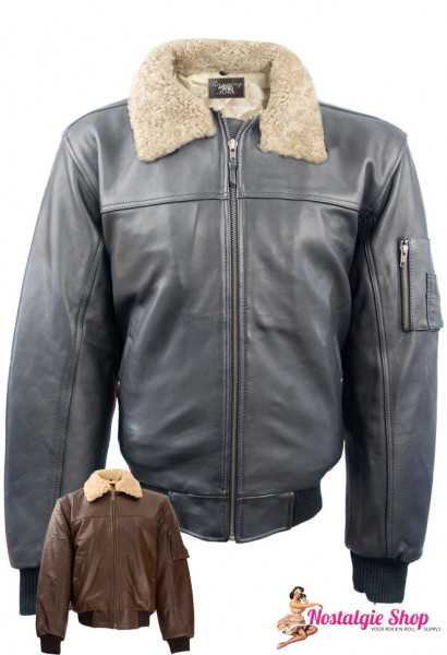 Aviator Lederjacke mit abnehmbarem Lammfellkragen - braun oder schwarz